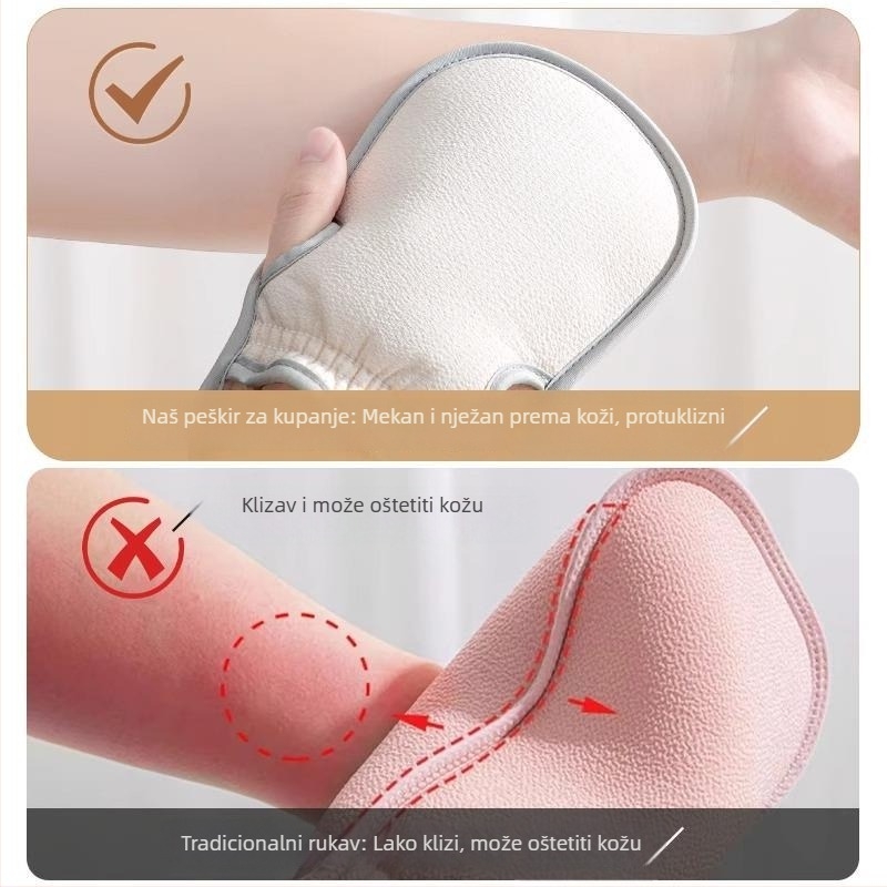 Rukavice za kupanje za žene – eksfolijacijske s grubim zrncima, prozračne, ojačane, od poliester vlakana