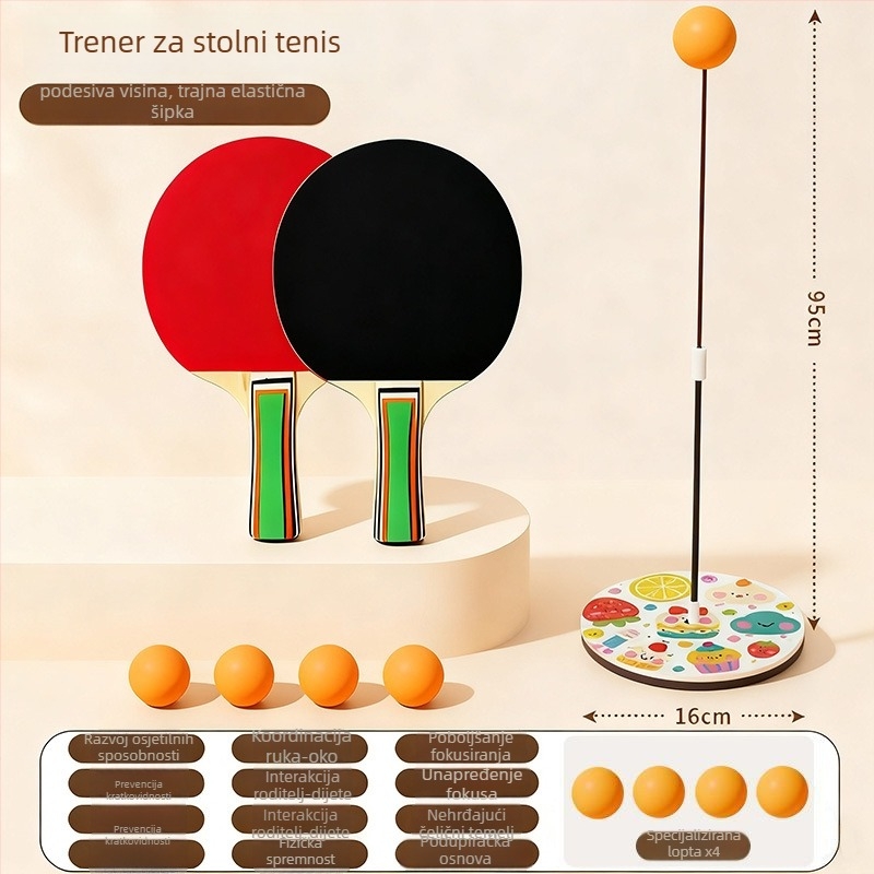 Trener stolnog tenisa s mekim elastičnim osovinama, metalna baza, Poplar ploča, direktan udarac, mogućnost printa logotipa, prilagodba