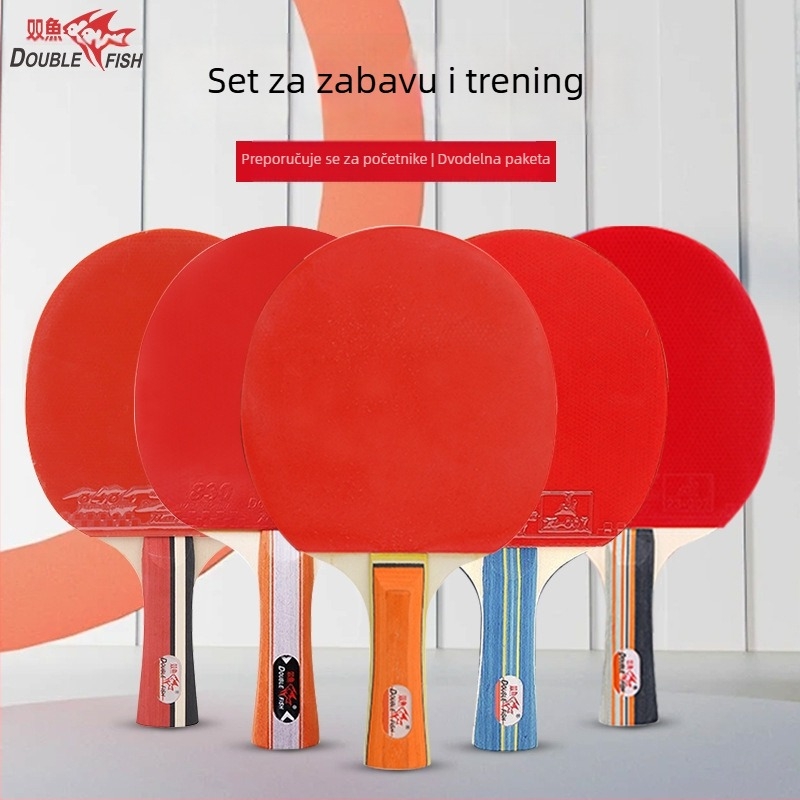 Set reketa za stolni tenis, 2 komada za početnike, Shakehand i Penhold stilovi, drvena ploča, Double Fish/Pisces