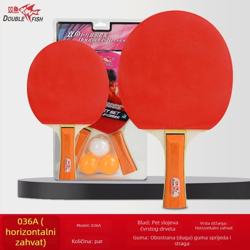 Set reketa za stolni tenis, 2 komada za početnike, Shakehand i Penhold stilovi, drvena ploča, Double Fish/Pisces