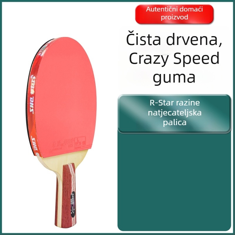Raketa za stolni tenis DHS Red Double Happiness, 6 zvjezdica, R-Type, univerzalna profesionalna, guma s reverznim lijepljenjem, Basswood ploča, ravni udarac.