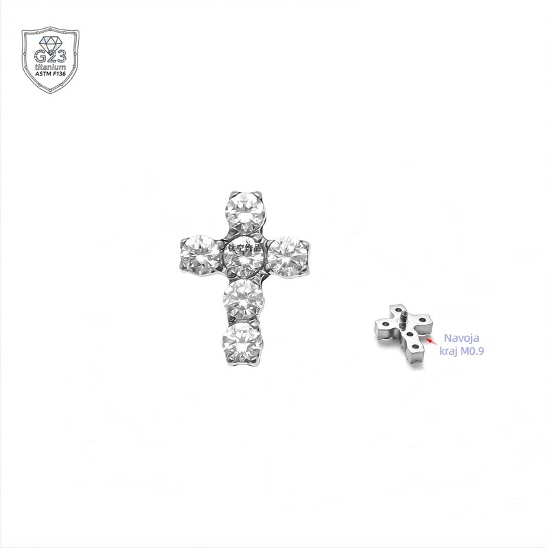 Križni naušnice od titanijskog legura, s 5A cirkonima, unisex dizajn, dijamantno rezanje