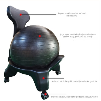 Stol za jogu s loptom – spvogue, PE materijal, 6 kg, napuhljiv, pogodan za masažu i fitness