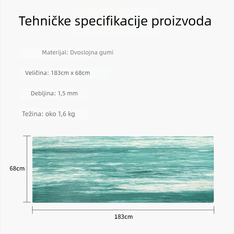 Joga podloga od gume, 1,5 mm, protuklizna, ultra tanka, sklopiva, prijenosna za kućnu upotrebu