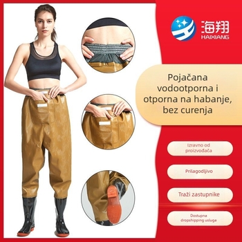 Pantalone za ribolov do pasa od PVC-a s 1 džepom i integriranim kišnim čizmama, otporan pleteni materijal, debljina 0,55–0,85 mm