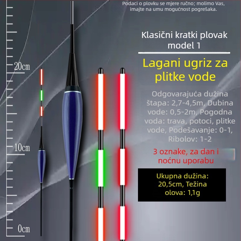 Elektronički plovak za plitke vode sa svjetlećim indikatorom ugriza, dnevno/noćna upotreba (Materijal: kompozit; Kategorija: ribolovni plovci i plutače; Tip: Elektronički plovak)