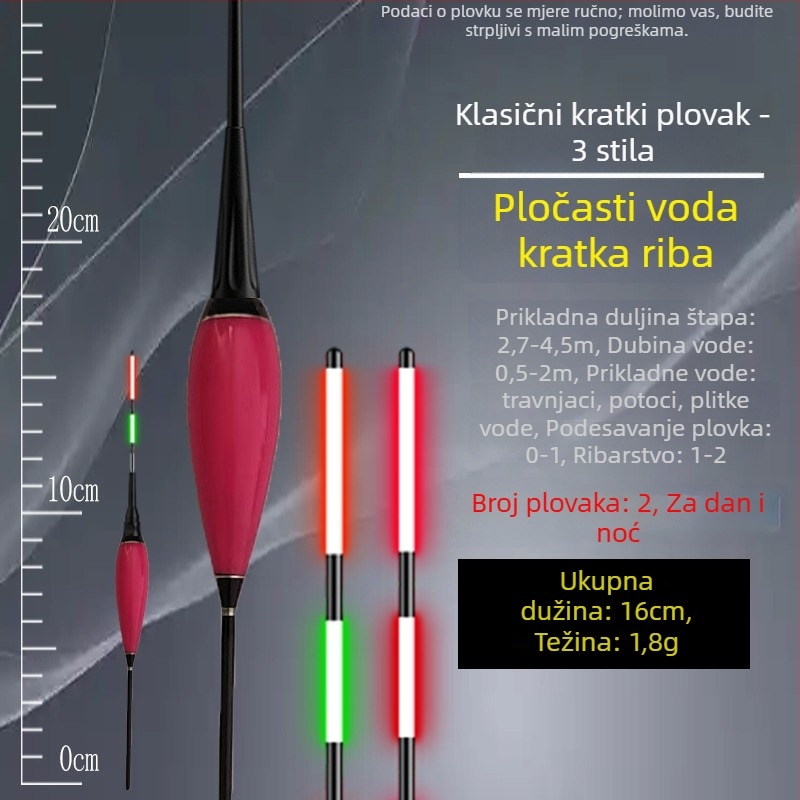 Elektronički plovak za plitke vode sa svjetlećim indikatorom ugriza, dnevno/noćna upotreba (Materijal: kompozit; Kategorija: ribolovni plovci i plutače; Tip: Elektronički plovak)
