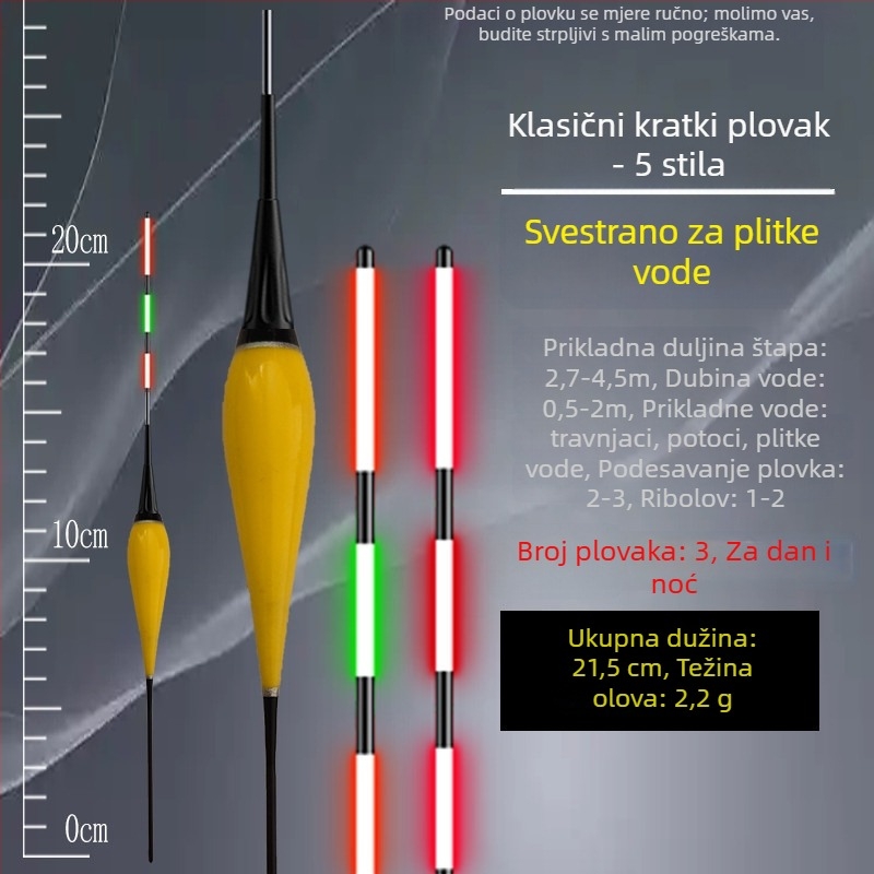 Elektronički plovak za plitke vode sa svjetlećim indikatorom ugriza, dnevno/noćna upotreba (Materijal: kompozit; Kategorija: ribolovni plovci i plutače; Tip: Elektronički plovak)