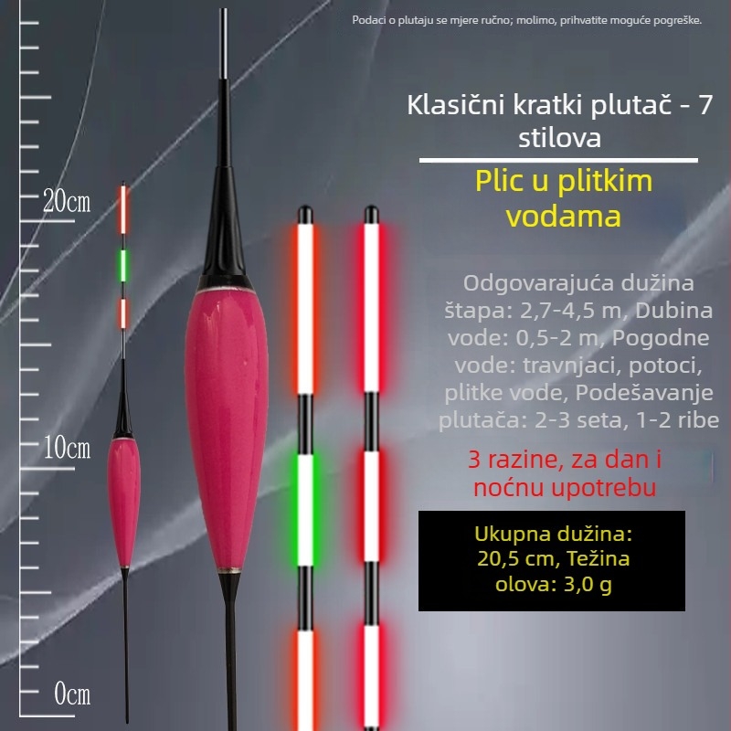 Elektronički plovak za plitke vode sa svjetlećim indikatorom ugriza, dnevno/noćna upotreba (Materijal: kompozit; Kategorija: ribolovni plovci i plutače; Tip: Elektronički plovak)
