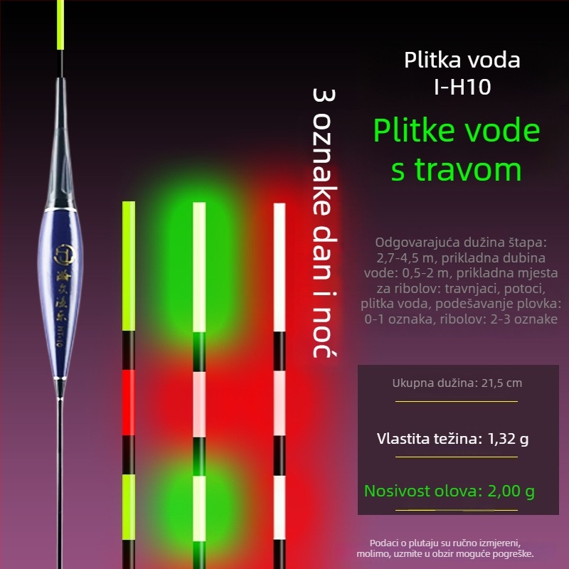 Elektronska plutаč za plitke vode, svjetleća u mraku, ultra kratka, karbonsko vlakno.