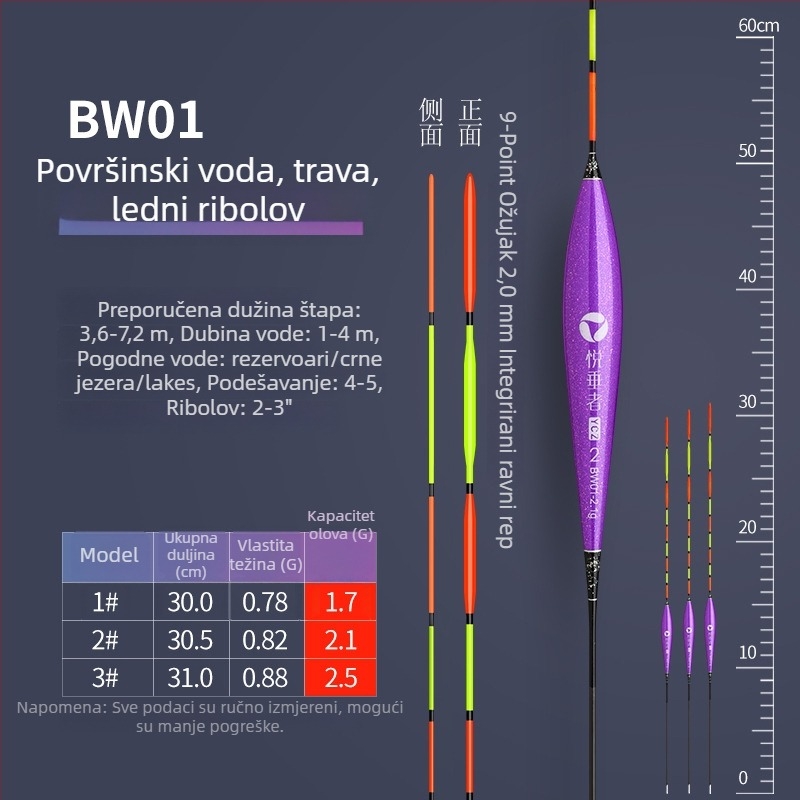 Plut za vertikalni drift — Pleasant • nano‑kompozitni materijal • lancet oblik, willow-leaf forma • integrirani plosnati rep