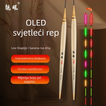 Charming Eyes OLED svjetleća pluta za tilapije, visoka osjetljivost na zagriz, mijenja boju, dnevno/noćna upotreba, kratka šipka, duga tjeles, ribolov na dnu u crnim jamama