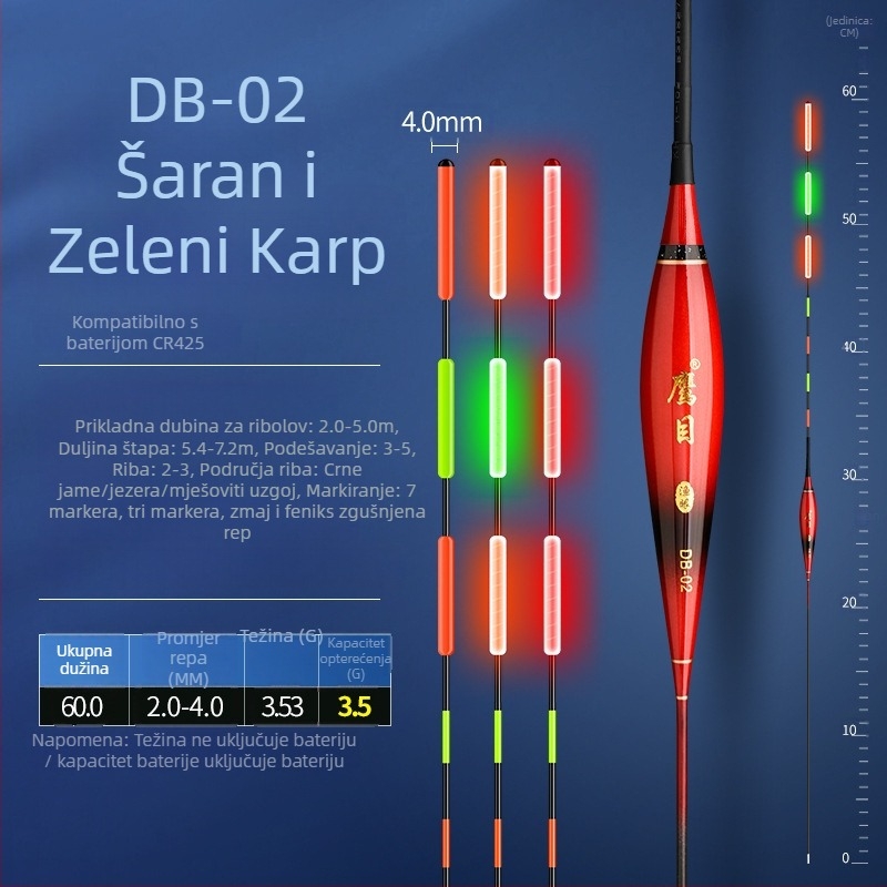 Plovak za vertikalni drift – Eagle Eye, kompozitni materijal, svjetleći plovak za noćni ribolov, dnevno-noćna uporaba