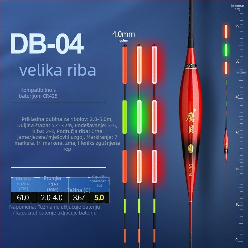 Plovak za vertikalni drift – Eagle Eye, kompozitni materijal, svjetleći plovak za noćni ribolov, dnevno-noćna uporaba