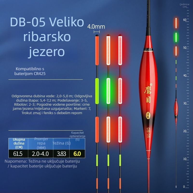 Plovak za vertikalni drift – Eagle Eye, kompozitni materijal, svjetleći plovak za noćni ribolov, dnevno-noćna uporaba