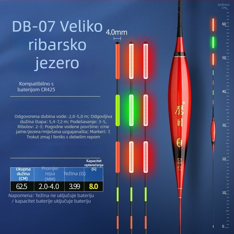 Plovak za vertikalni drift – Eagle Eye, kompozitni materijal, svjetleći plovak za noćni ribolov, dnevno-noćna uporaba