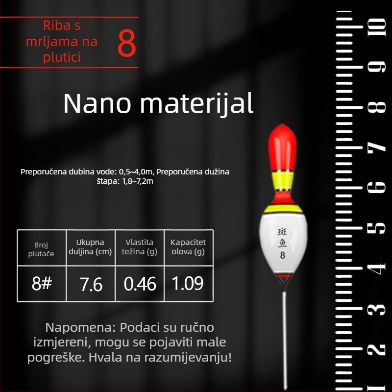 Plovak za vertikalni drift, kratka rep, nano materijal, Speckled fish