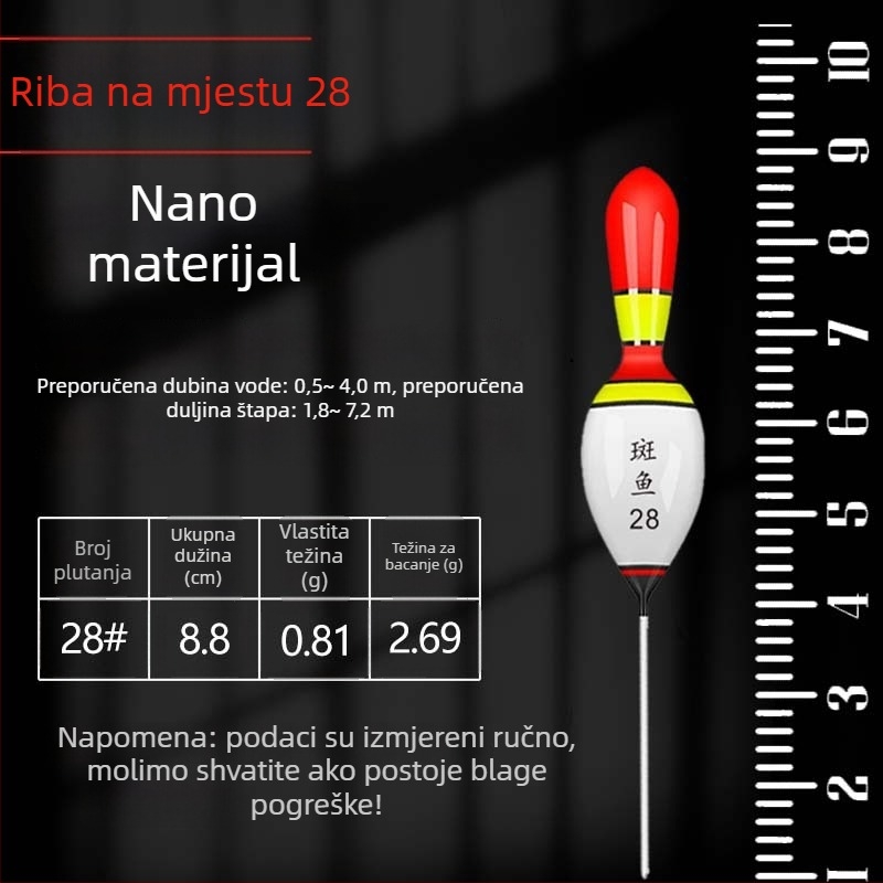 Plovak za vertikalni drift, kratka rep, nano materijal, Speckled fish