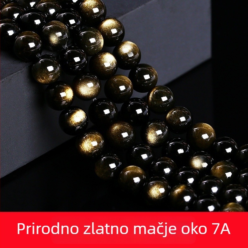 Obsidijanske labave perle, polirane, okrugle, marka Yuelong tianxi