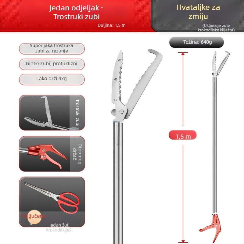 Teleskopske kliješta s kukom za zmiju, aluminijska legura, Silver Rhinoceros