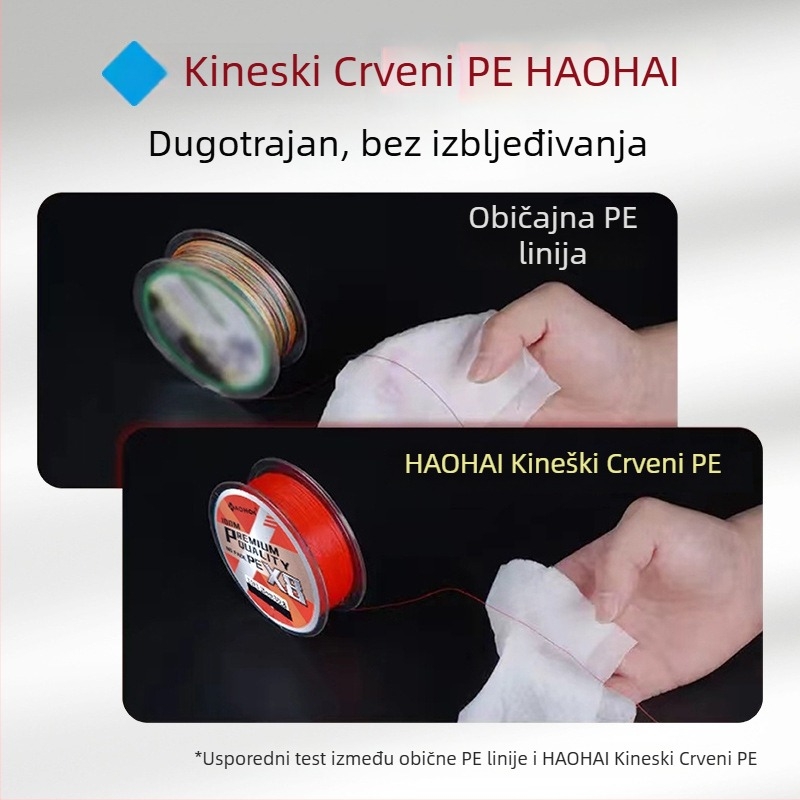 Haohai PE 8-pletena glavna ribolovna linija, visoke čvrstoće, otporna na izblijedjenje, za mamce, pakiranje 10 kom