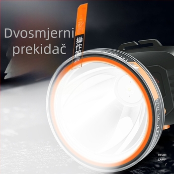 LED čelna lampica s 2000mAh baterijom, snaga 1W/3W/5W, ručni pogon, naglavna traka za ribolov i vanjsku upotrebu, uključuje punjač, doseg do 500 m