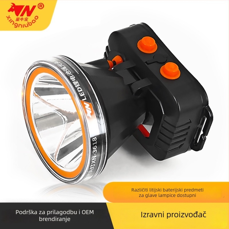 LED čelna lampica s 2000mAh baterijom, snaga 1W/3W/5W, ručni pogon, naglavna traka za ribolov i vanjsku upotrebu, uključuje punjač, doseg do 500 m