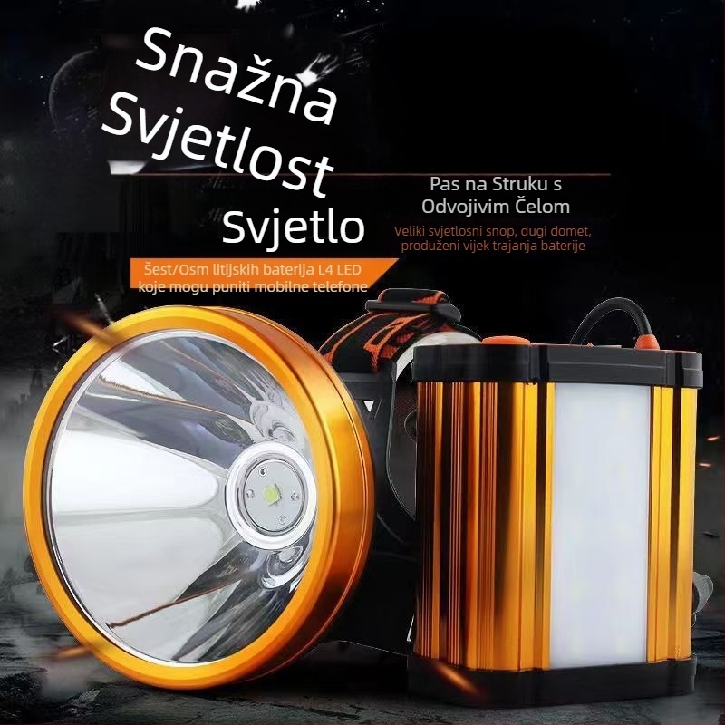 Čelna svjetiljka za noćni ribolov, punjiva LED P90, 12V konstantni napon, 50W, 1200mAh, domet 500 m i više, vodootporna