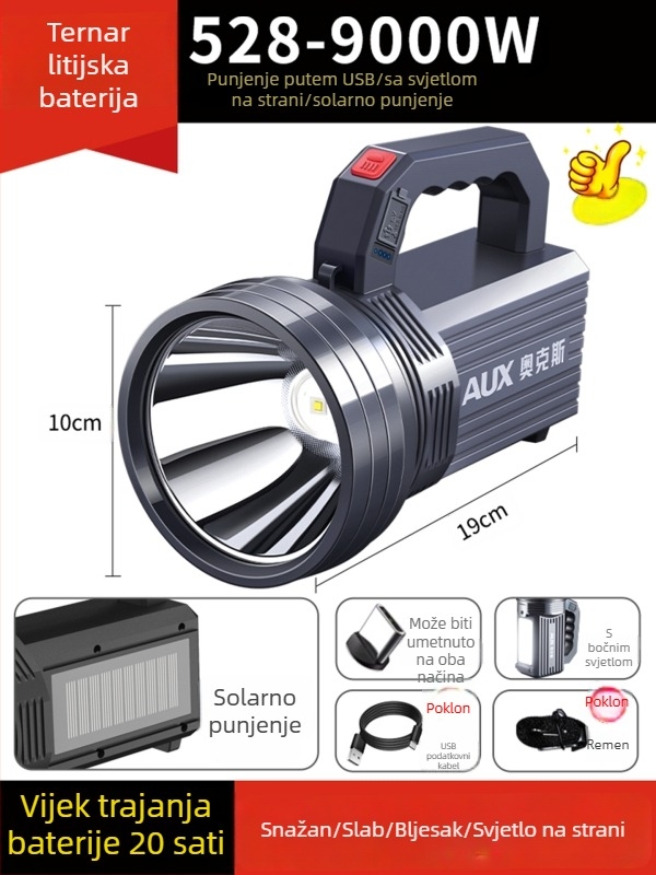 Punopunjiva LED svjetiljka | Ultra jasna vanjska svjetiljka s dugim dometom | 5500–9900W, LED, ABS, domet 500 m+