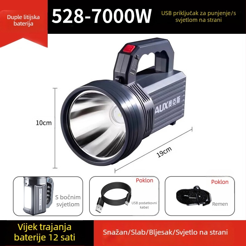 Punopunjiva LED svjetiljka | Ultra jasna vanjska svjetiljka s dugim dometom | 5500–9900W, LED, ABS, domet 500 m+