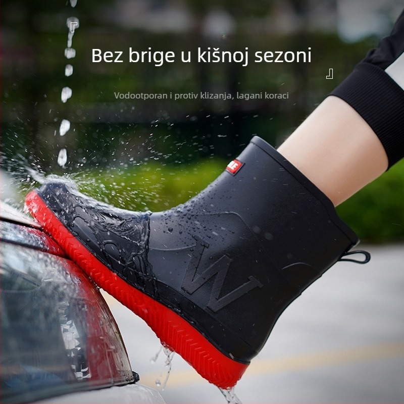 Muške kišne čizme srednje visine, vodootporne, protuklizne, plastični gornji dio i potplat, niski pet