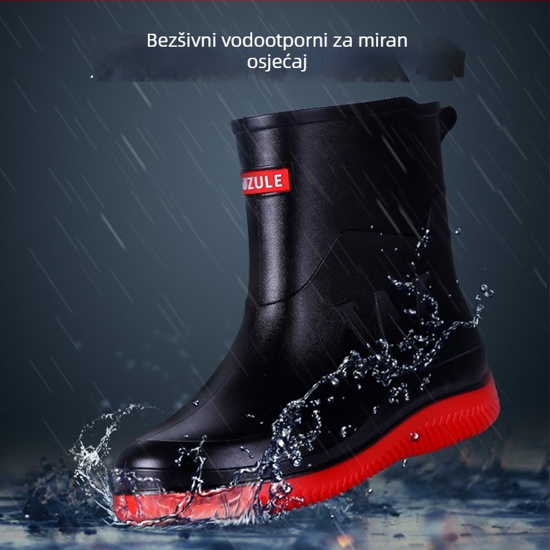 Muške kišne čizme srednje visine, vodootporne, protuklizne, plastični gornji dio i potplat, niski pet
