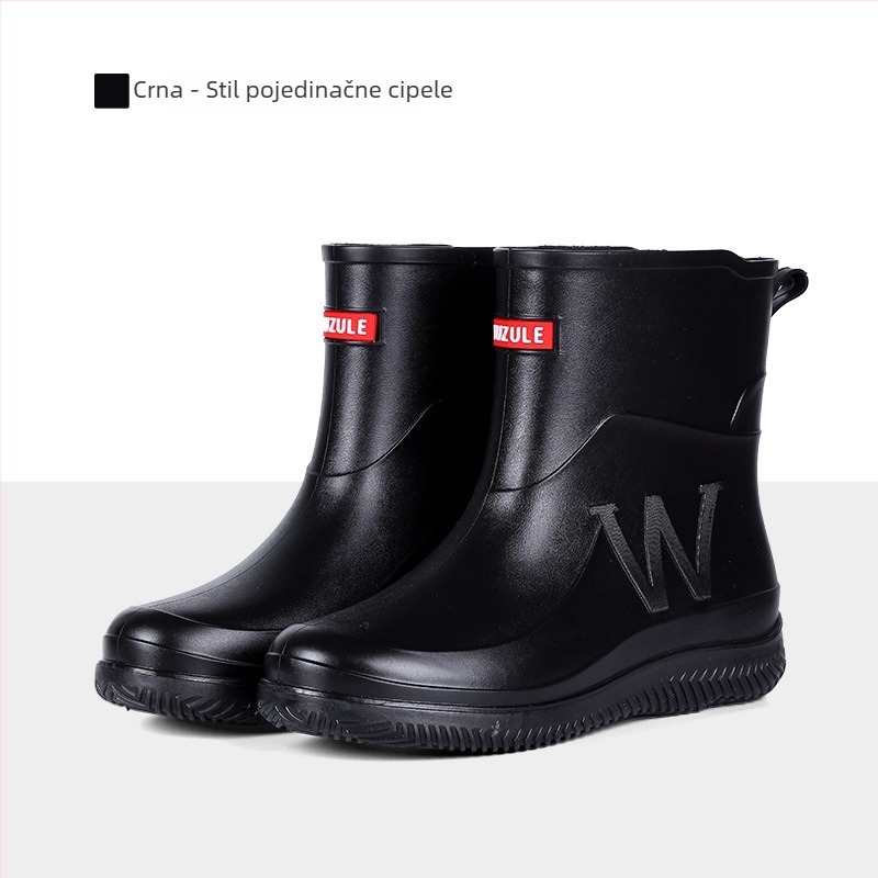 Muške kišne čizme srednje visine, vodootporne, protuklizne, plastični gornji dio i potplat, niski pet