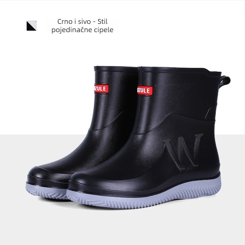 Muške kišne čizme srednje visine, vodootporne, protuklizne, plastični gornji dio i potplat, niski pet