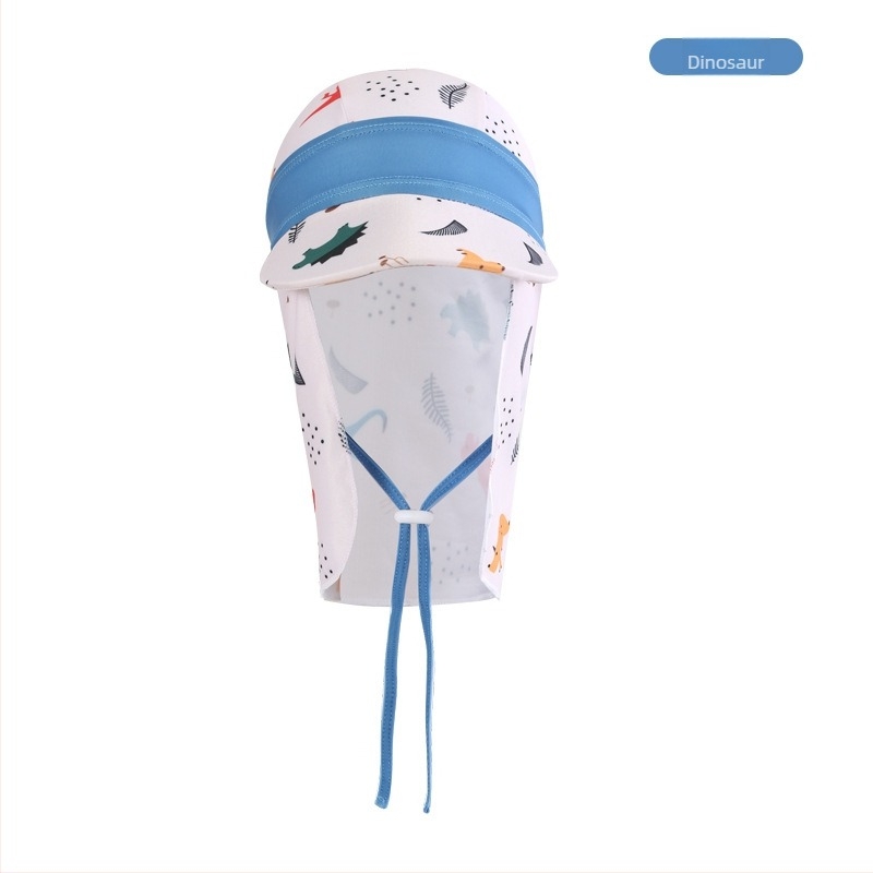 Dječja kapa za sunce sa širokim obodom — poliester, karikatura uzorak, UV zaštita, otporna na vjetar i pijesak