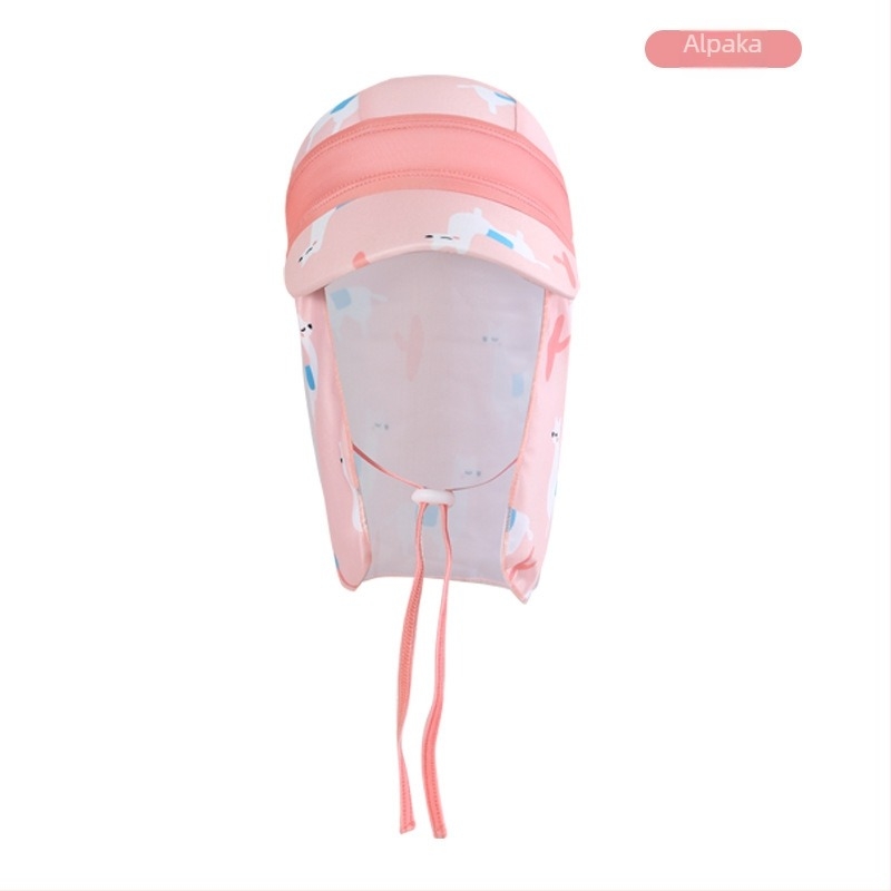 Dječja kapa za sunce sa širokim obodom — poliester, karikatura uzorak, UV zaštita, otporna na vjetar i pijesak