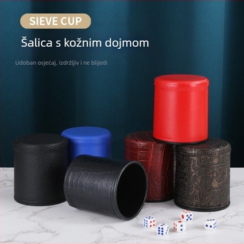 Kožni i PP plastični šejker za kocke – moguć ispis logotipa, zaobljeni kutovi, kutija od 100 komada, pogodno za igre s kockicama i kartama