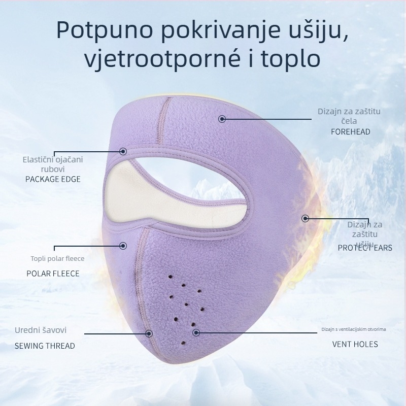 Maska za biciklizam s flis materijalom, potpuna zaštita lica, unisex, prilagodljiva