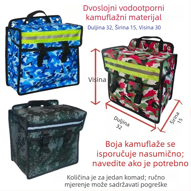 Crna platnena višenamjenska bočna torba za motocikle i elektromotorna vozila, pannier stil, torba za alate na stražnjem sjedalu