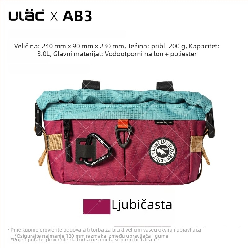 ULAC vodootporna torbica za upravljač bicikla, višenamjenska, 3L kapaciteta, za planinski bicikl