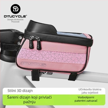 Torba za gornju cijev bicikla - vodootporna s dodirnim zaslonom za telefon, geometrijska usklađenost boja, kapacitet 30 L, DT1102, poliester