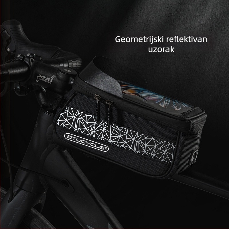 Torba za gornju cijev bicikla - vodootporna s dodirnim zaslonom za telefon, geometrijska usklađenost boja, kapacitet 30 L, DT1102, poliester