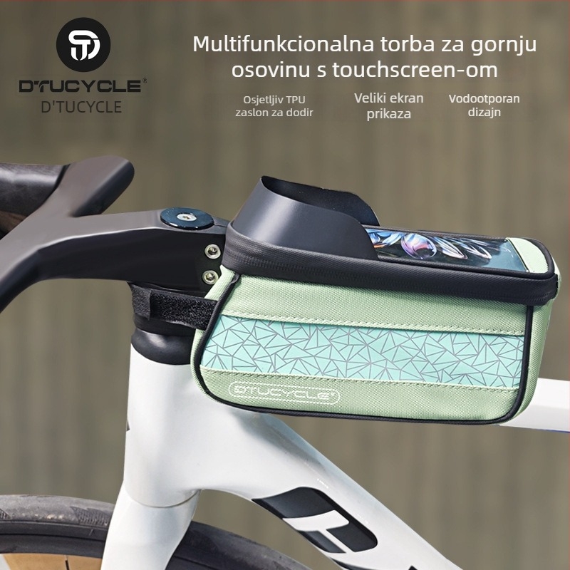 Torba za gornju cijev bicikla - vodootporna s dodirnim zaslonom za telefon, geometrijska usklađenost boja, kapacitet 30 L, DT1102, poliester