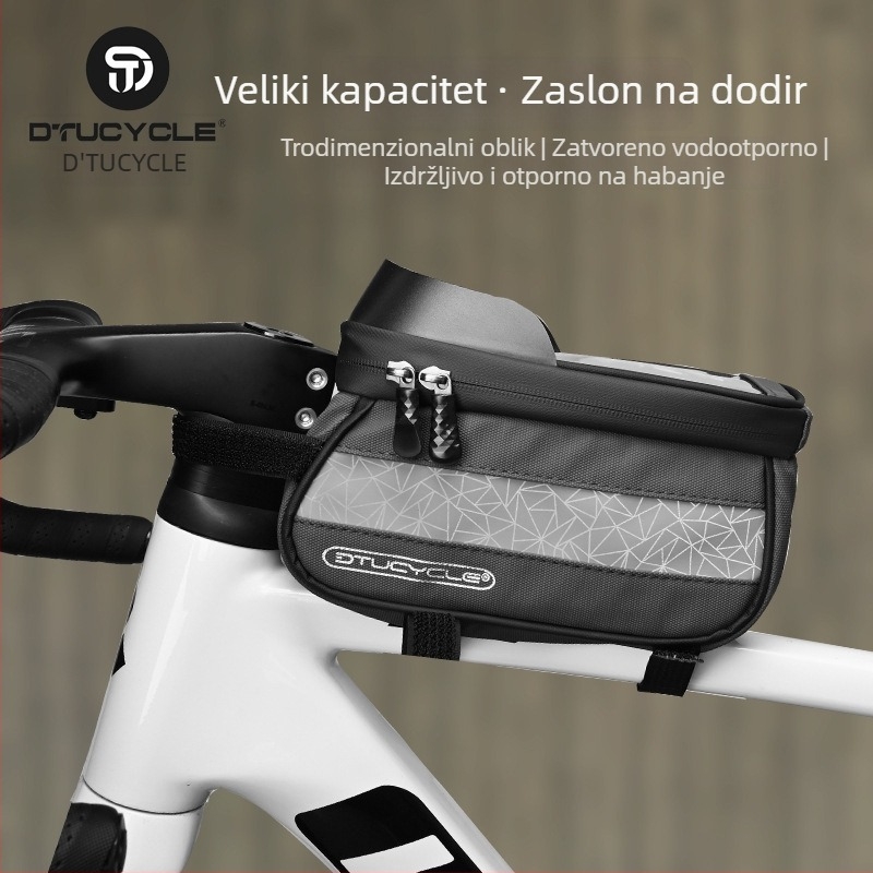 Torba za gornju cijev bicikla - vodootporna s dodirnim zaslonom za telefon, geometrijska usklađenost boja, kapacitet 30 L, DT1102, poliester
