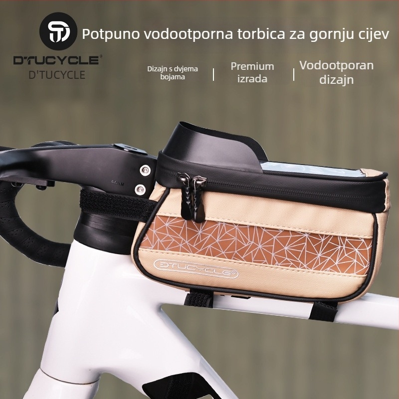 Torba za gornju cijev bicikla - vodootporna s dodirnim zaslonom za telefon, geometrijska usklađenost boja, kapacitet 30 L, DT1102, poliester