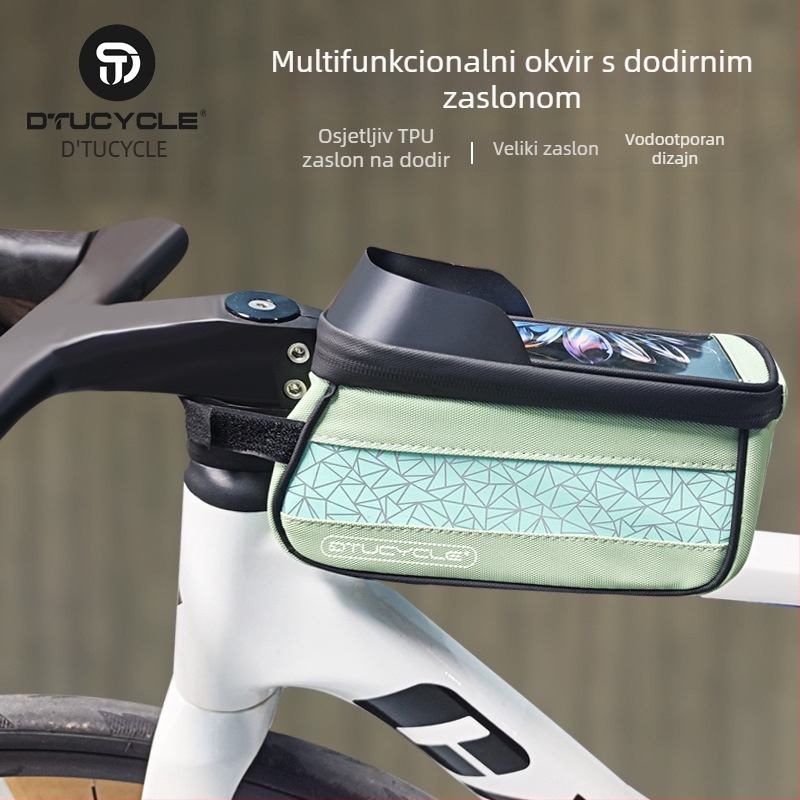 Torba za gornju cijev bicikla - vodootporna s dodirnim zaslonom za telefon, geometrijska usklađenost boja, kapacitet 30 L, DT1102, poliester