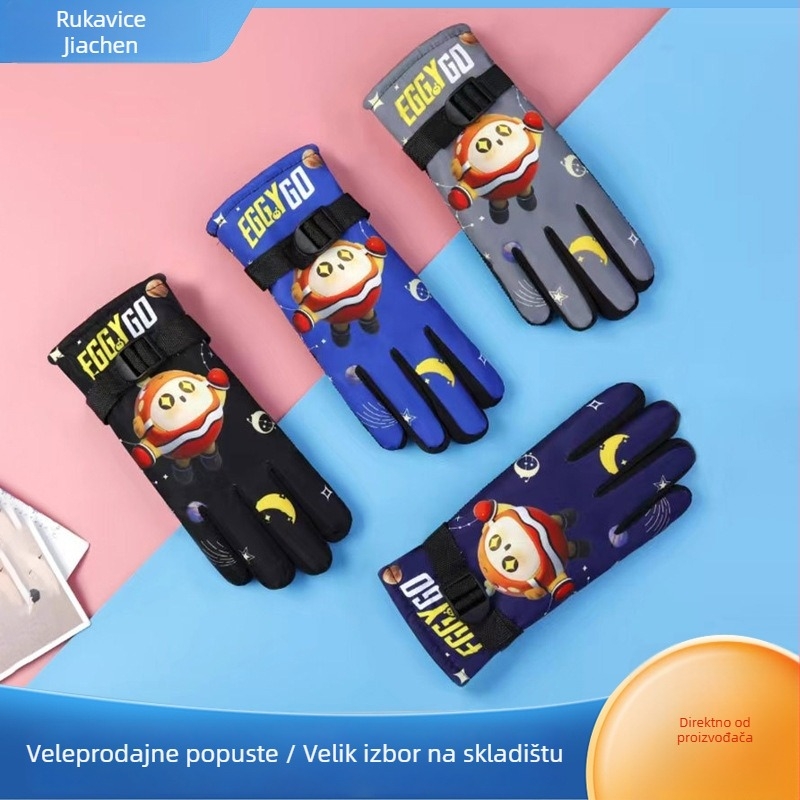 Dječje zimske rukavice za skijanje, s fleece podstavom, otporne na vjetar i vodonepropusne, najlon materijal, s karikaturalnim uzorkom