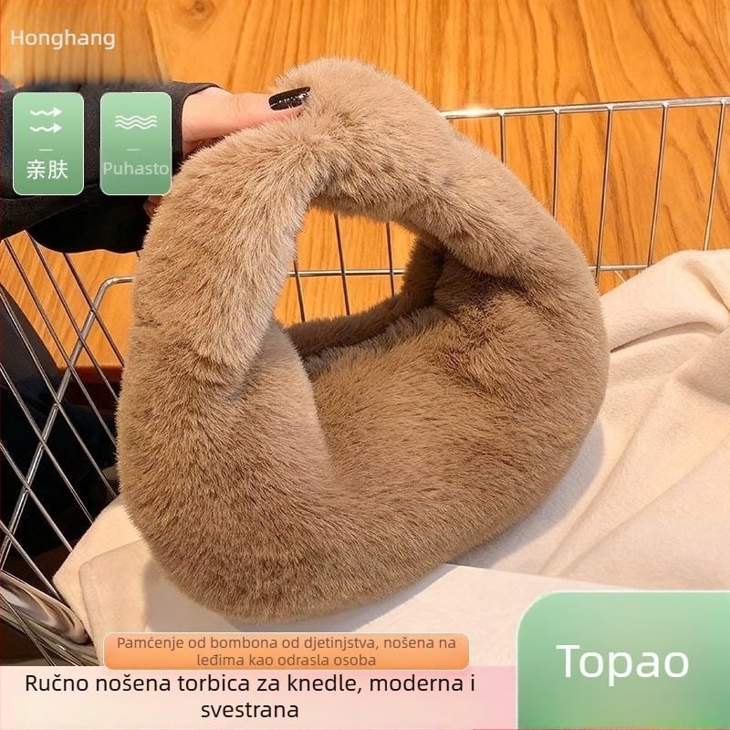 Pliš dumpling crossbody torba — Maomao materijal, oblik dumpling, zatvarač, džep za telefon, podstava od sintetičke kože
