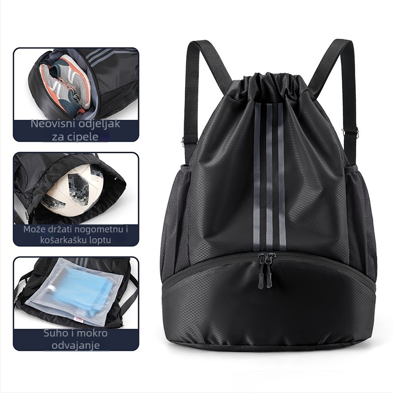 Torba za košarku sa vrpcom – Unisex, najlon, 20–35 L, mokro/suho odjeljak, stane 13-inčni prijenosnik