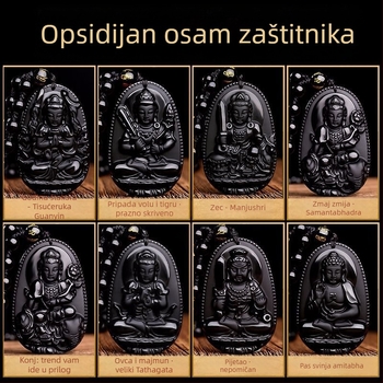 Ogrlica od obsidijana s privjeskom Buddhe za 12 znakova zodijaka